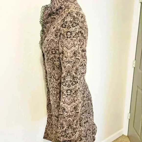Papillon Los Angeles Tapestry Embroidered Ruffled Lace Green Brown Jacket Size M - Picture 7 of 13